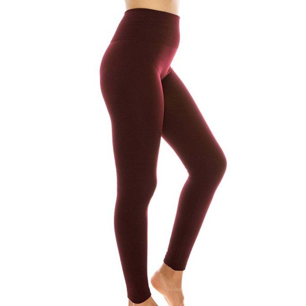 1X W/O Pockets Burgundy Tummy Control Leggings - Picture 2 of 4